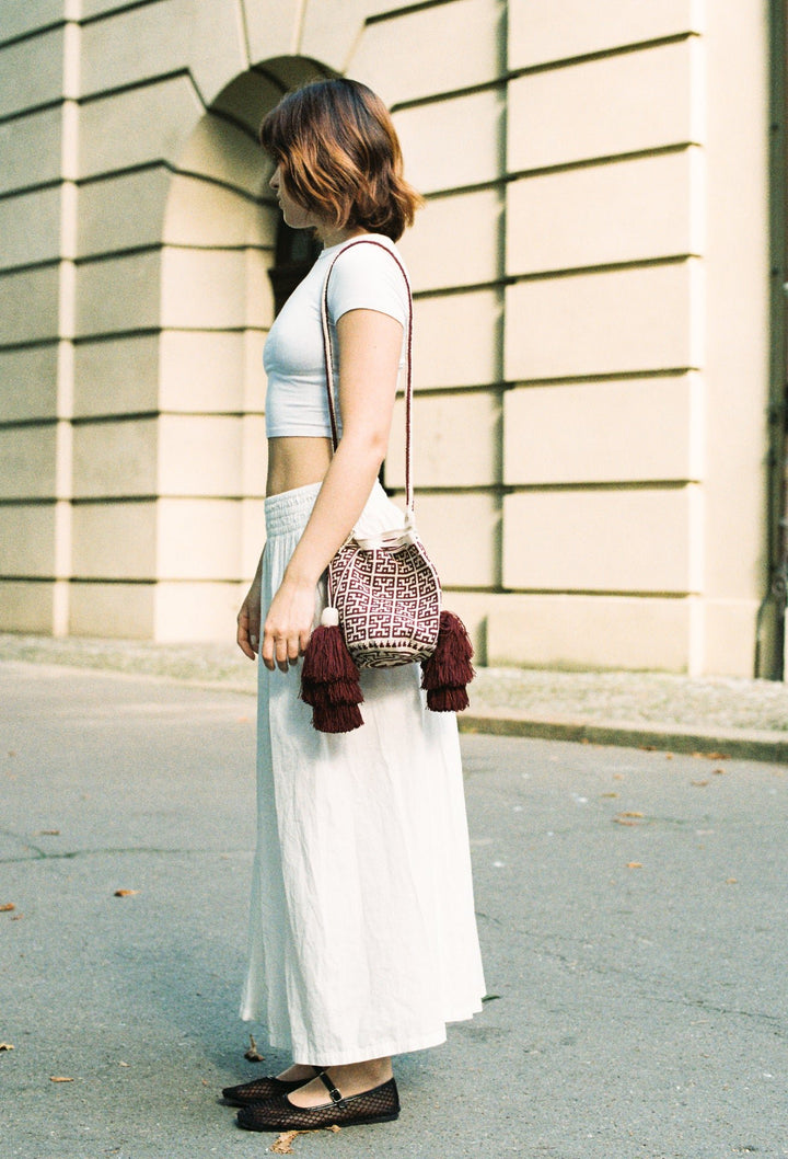 Wayuu Mini Bag - Burgundy by Hilo Sagrado at White Label Project