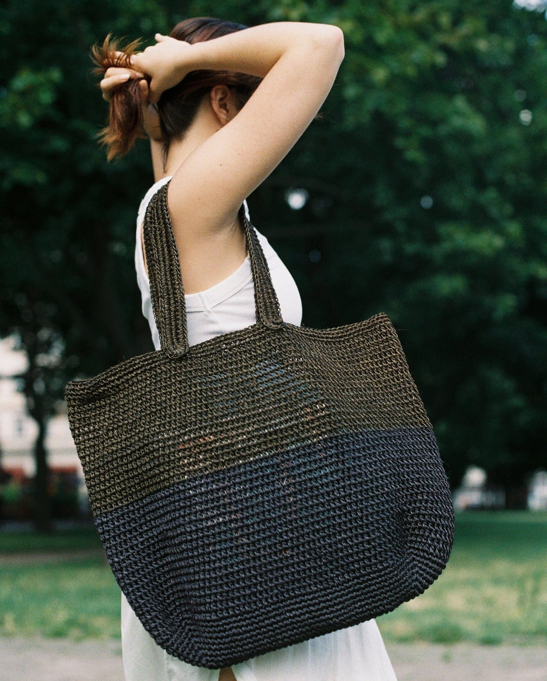 Bicolor Fique Tote Bag - Black/Green by Matamba at White Label Project