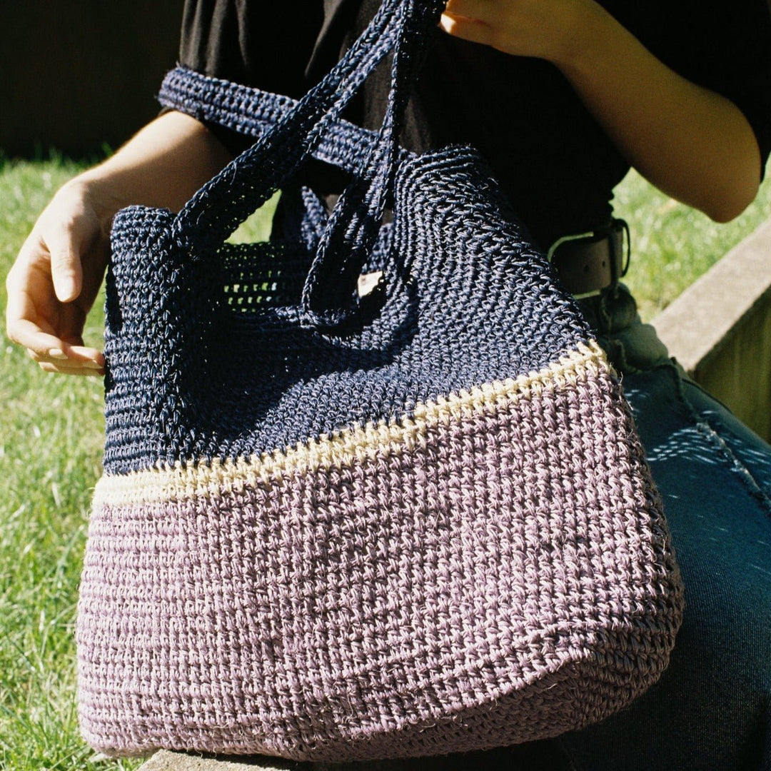 Bicolor Fique Tote - Navy/Lilac by Matamba at White Label Project