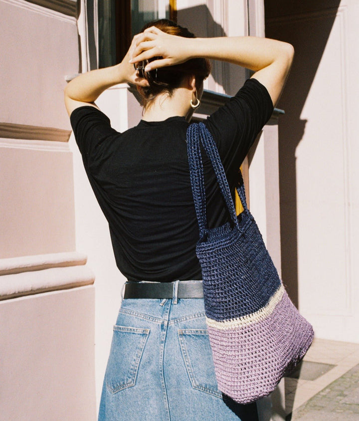 Bicolor Fique Tote - Navy/Lilac by Matamba at White Label Project