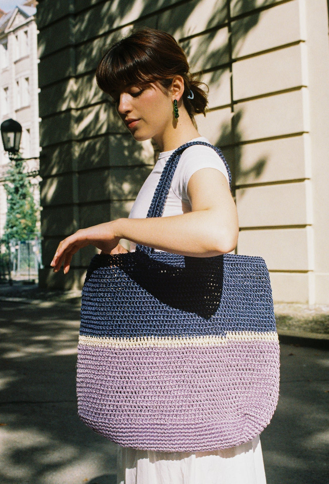 Bicolor Fique Tote - Navy/Lilac by Matamba at White Label Project