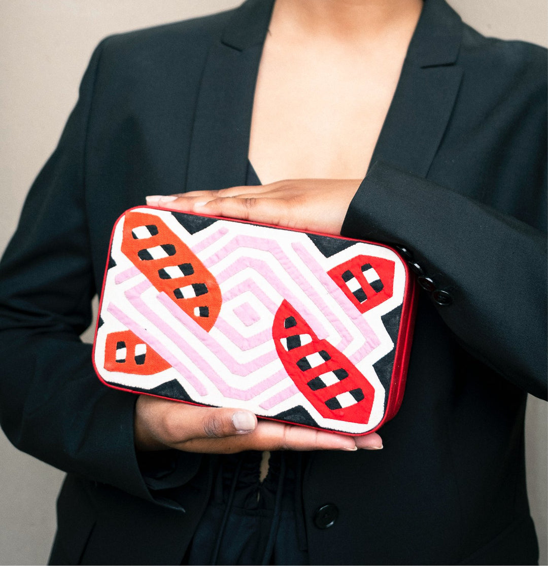 Contrasts in Pink Minaudière Box Clutch by Mola Sasa at White Label Project