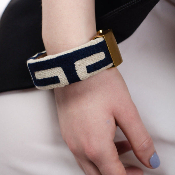 Sendero Kuna Bangle - White / Navy by Mola Sasa at White Label Project