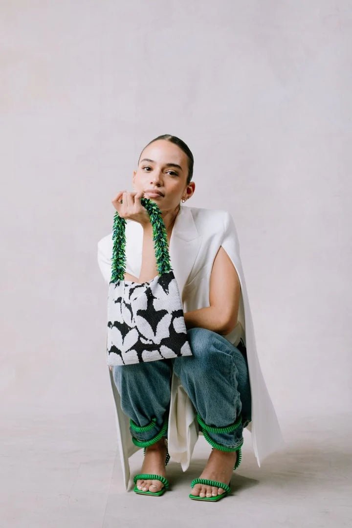 Clash of Prints Bag - Black/White/Green by Sac De Soul at White Label Project